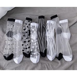 4/8 Pairs Crystal socks spring and summer thin transparent socks transparent mid-calf Korean socks polka dots striped socks