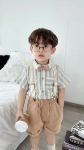 Set bộ công tử dây đeo yếm kèm nơ cho bé trai sinh nhật thôi nôi 1 đến 6 tuổi BERNIE 0723b002