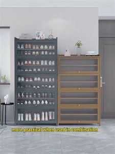 【On Hand】Bamboo Flip Door Shoe Cabinet 3/5/9/11Layers Grey Transparent Acrylic Wood Shoe Rack Organizer