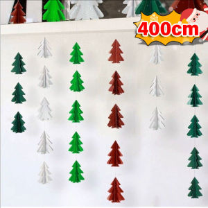 YESPERY 400cm 3D Christmas Tree Paper Garland Hanging Banner Streamer Backdrop for Christmas Party Living Room Home Decoration