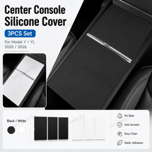 Center Console Silicone Cover 3PCS Set For Tesla Model Y / YL 2025 / 2026 Black / White No Glue Anti-Scratch Easy Clean Static Adhesion