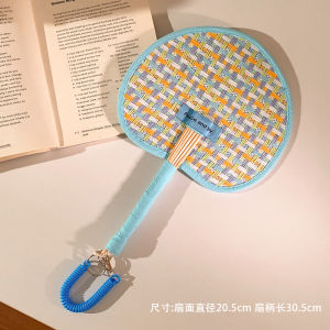 Handwoven Cute Portable Summer Dopaamine Fan Childrens Mini Fan Breathable Wheat Straw Material Wooden Frame Cartoon Style