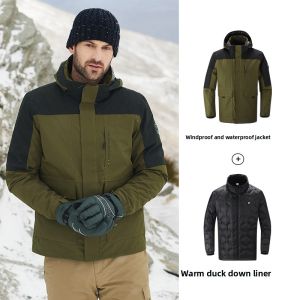 Jeep | Jeep Mens Outdoor Down Jacket Three-in-One Duck Feather Coat Waterproof Cold Resistance Climbing Suit Detachable Breathable