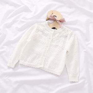 Princess Style Knitted Pure Cotton Cardigan Thin Model for 6 Months to 3 Years Old Girls Baby Air Conditioner Sweater Spring Summer Lightweight