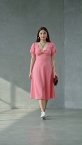 Yelena Padded Puff Sleeves Midi Dress