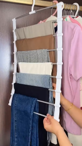 Multi functional stainless steel pants rack cloud ladder hanging pants folding pants rack pants hanging pants clip multi-layer seamless storage pants rack