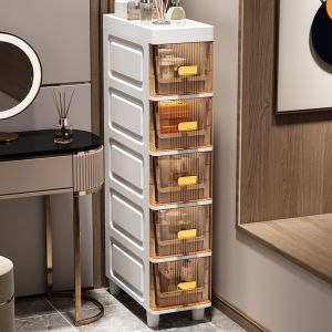 New Kitchen Multi-Function Storage Cabinet Transparent Gap Drawer Style Floor Standing Multi-Layer Organizer for Kitchen