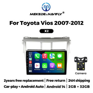 MEKEDE&NAVIFLY Android 14 2 Din Carplay Car Radio for Toyota Vios Yaris 2007-2012 BT Central Multimedia Intelligent Audio System