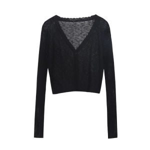 Áo Len Cardigan Dệt Kim Lụa Lạnh Chén Dà Yu Mùa Hè Cho Nữ Áo Khoác Ngoài Mỏng Áo Khoác Lạnh Áo Khoác Ngoài Dài Tay Cổ Chữ V Màu Trơn