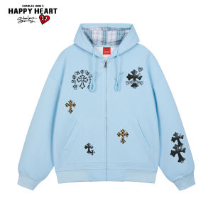 CHARLES JANGS HAPPY HEART | Heart Cross Print Retro Hoodie Couples Spring Jacket