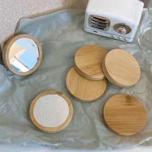 Pure Wooden Cosmetic Mirror Round Portable Mirror Mini Makeup Mirror Student Portable Makeup Small Princess Vanity Mirror Vanity