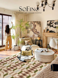 SoFINO | Vintage French Cream Style Check Custom Handmade Rug