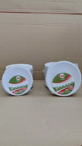 (ชุดละ 5 แพค) จานกระดาษ 6 - 7 นิ้ว สีขาว เคลือบPE ไม่รั่วซึม แพคละ 50 ชิ้น ตราสนคู่