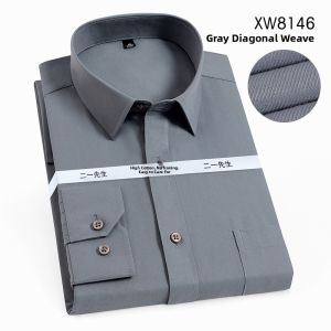 Autumn Mens Long Sleeve Shirt Pure Grey Business Formal Workwear Loose Fit Large Size Button down Color Woven Soft Sheen