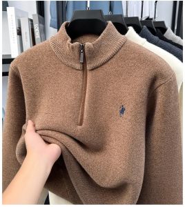 เสื้อสเวตเตอร์คอตั้งซิปกำมะหยี่คุณภาพสูงสำหรับผู้ชาย แฟชั่นฤดูหนาว แบรนด์หรู ดีไซน์เนอร์ ปักลาย Paul ให้ความอบอุ่น