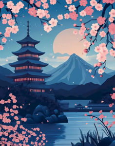 Acrylic Paint By Numbers Japanese Temple Scenery Painting By Numbers on Canvas Coloring By Number for Adults Paint Digital Art
