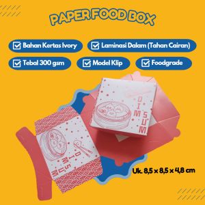 100 PCS Paper Lunch Box XS Box Kertas Ukuran 85 x 85 x 48 cm Sudah Laminasi Dalam Motif Dimsum Warna Merah