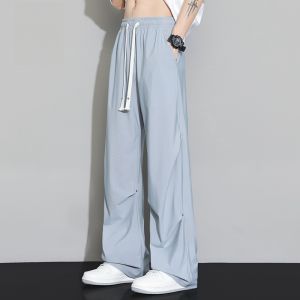 ROMON | Lormen Ice Silk Quick Dry Casual Pants Mens New 2025 Summer Thin Elastic Loose Straight Leg Sport Long Trousers