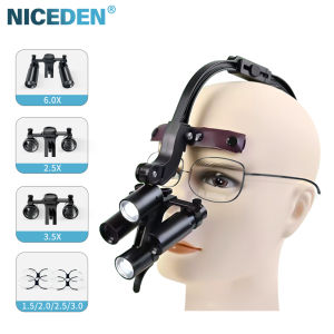 NICEDEN 5W Binocular Dental 2.5X 3.5X 6X Optional Loupe Magnification Binocular Surgical Magnifier with Headlight LED Light Dentist Medical Loupes