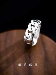 Ring Mens Original 925 Sterling Silver Cutout Woven Jewelry Opening Adjustment