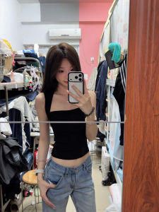 XIANGBAIWEI | Black Square Collar Sleeveless Vest Slim Waist