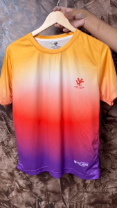 LONG YOUNG เสื้อกีฬาแขนสั้น พิมพ์ลายทั้งตัว เสื้อคอกลม เสื้อออกกำลังกาย ชุดออกกำลังกาย รุ่น //LY02