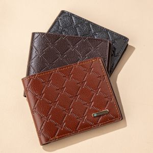 V letter oblique square vintage mens PU leather short bifold soft wallet anti-theft multi-card holder coin purse large-capacity gift