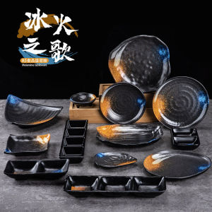 Japanese Style round Melamine Plate for BBQ Small Dipping Sauce Dish Hot Pot Three Grids And Four Grids Commercial Use Dishware
