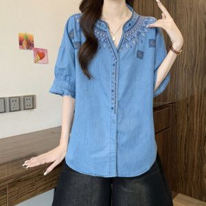 AIYITI | Retro Ethnic Embroidery Casual Short Sleeve Shirt