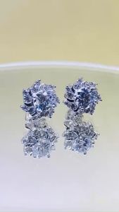 Khuyên tai nữ bạc xi bạch kim kiểu xoáy đá chủ 5li Bông tai nữ đính kim cương moissanite Mỹ D/FL màu trắng và Đá moissanite màu xanh Hoa tai bạc thật thiết kế sang trọng đẳng cấp - KIM LỘC PHÁT BK-01X5L