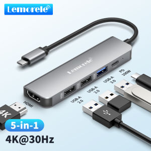 Lemorele | Lemorele TC101 5-in-1 USB C Hub 4K HDMI Docking Station 100W PD USB 3.0 5Gbps for MacBook/Dell/HP/Lenovo Aluminum Dock