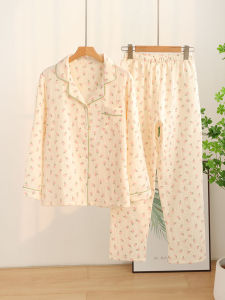 Spring Autumn Pure Cotton Floral Print Sleepwear Long Sleeve Womens Home Clothes Set Comfortable Breathable Casual Style