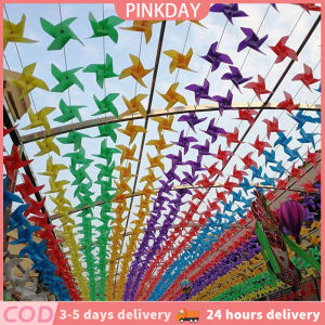 100pcs + 30M Wire Rope + Fitting Waterproof Resistance Damage Plastic Windmill Toys Garden Lawn Party Decor Toy Gift for Kids