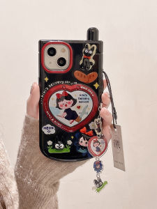 Qiguan Big Brother 3D Witch Pendant Phone Case for  14/13Promax Flip Cover Mirror Stand 12 Cute 11 Cartoon Anime New Model Anti-Fall Black