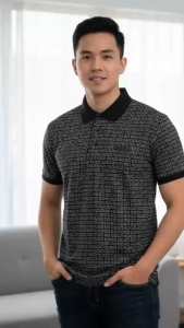 VN A698  Men’s Patterned Polo Shirt  Casual Short Sleeve Collared Top  Soft Cotton Polyester