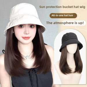 Hat Wig One-Piece Female Natural Fashion Sun-Proof Sun-Proof Bucket Hat Straight Hair Synthetic Wig Full-Head  wigs for women