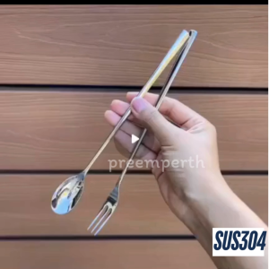 preemperth-304 สแตนเลสสตีล ช้อนส้อม ขนาดเล็ก ยาว 22.2 เซนติเมต่ร สำหรับ ชงชา กาแฟ น้ำปั่น ขนมหวาน ช้อนส้อมผลไม้