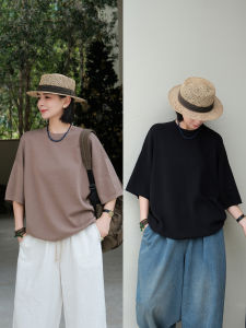 Soft Cotton Linen Blend Knitted Top round Neck Loose Fit T-Shirt Breathable Skin-Friendly Early Spring New Arrival Womens Fashion