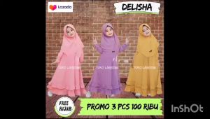 Promo 3 Pcs 100 Ribu Baju Gamis Anak Delisha Motif Polos Set Sama Hijab Terbaru