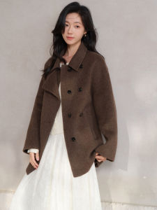 Elegant Double-faced Wool Coat with Belted Waist