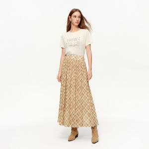 DUSHU | Retro Grid Lace Hazelnut Skirt