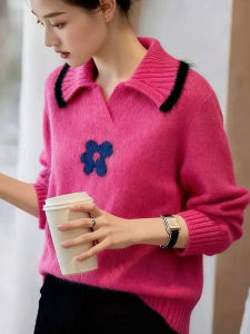 Christmas Red Long Sleeve Knitted Sweater Versatile High-End Fashion Korean Style Loose Fit Cashmere Top for Women