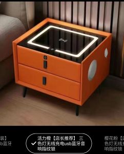 Malaysia Ready stock Smart bedside table bedroom wireless charging with Bluetooth audio bedside cabinet all solid wood light luxury economical storage cabinet