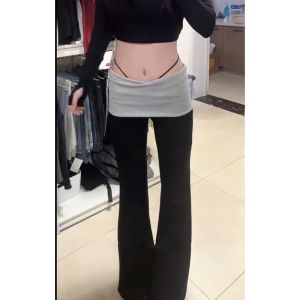 กางเกงโยคะทรงหลวมเอวสูง ทรงเข้ารูป กางเกงขายาวทรงหลวมสำหรับผู้หญิง กางเกงขายาวลำลองสไตล์เกาหลี ทรงสลิมฟิต สีบล็อก กางเกงขายาวทรงหลวม