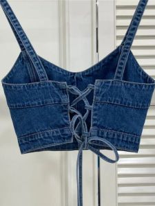 ผู้หญิง เดนิม เสื้อสายเดี่ยว เสื้อกั๊ก ชั้น สตรีทสไตล์ แขนสั้นสีทึบ สลิมฟิต ชิ้นเดียว ฤดูร้อน แฟชั่น เสื้อท่อนบน