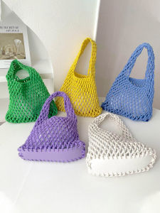 Túi xách nữ dây cotton màu kẹo thời trang phong cách Hàn Quốc Túi lưới đánh cá đa năng Túi nách Hàng mới về