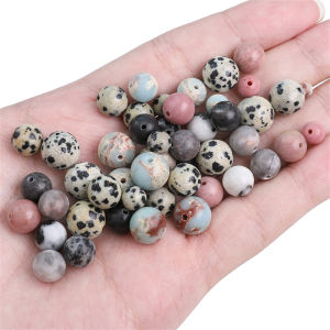 10pcs 4/6/8/10mm Natural Stone Beads Dalmatian Rhodochrosite Zebra Stone Round Loose Spacer Beads for Bracelet Necklace Earring Jewelry Making Accessories