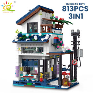 HUIQIBAO | HUIQIBAO City Street View Seaside 3in1 Holiday Villa Model Building Blocks DIY Seaside House Architecture Ornament Bricks Toys