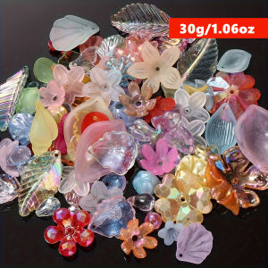 30g/1.06oz/bag Acrylic Flower And Leaf Bead Set Multi-Shape Flower Leaf Random Mixed Spacer Beads for Necklace DIY Making