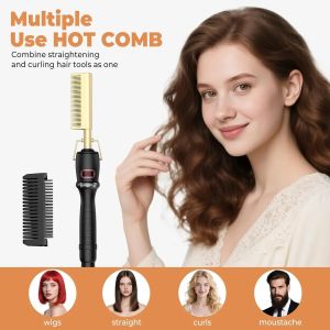 Kemei 450 ℉ lược chải nhiệt Máy ép tóc cho nam giới và phụ nữ Sưởi ấm nhanh chống bỏng lược chải râu xách tay
